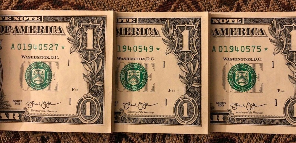 MULTIPLE ERROR THREE (3) ✯ STAR NOTES SEQUENTIAL $1 Dollar UNC CRISP from BEP