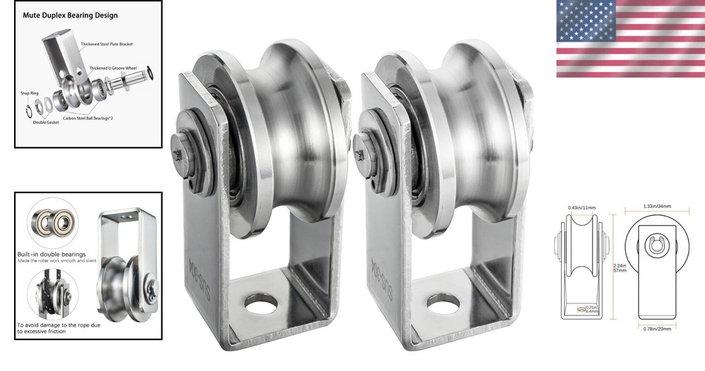 2-Pack Heavy-Duty Wall-mounted Pulleys with Smooth Bearings for Easy Lifting
