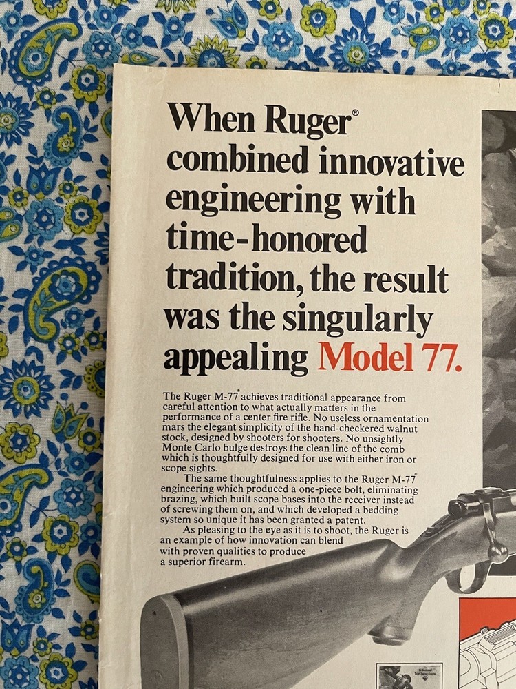 Vintage 1976 Ruger Model 77 Print Ad Ruger M-77 Advertisement