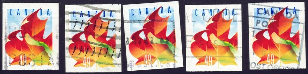 Canada sc#2053 x 5 Maple Leaf, Unit from Coil, Used