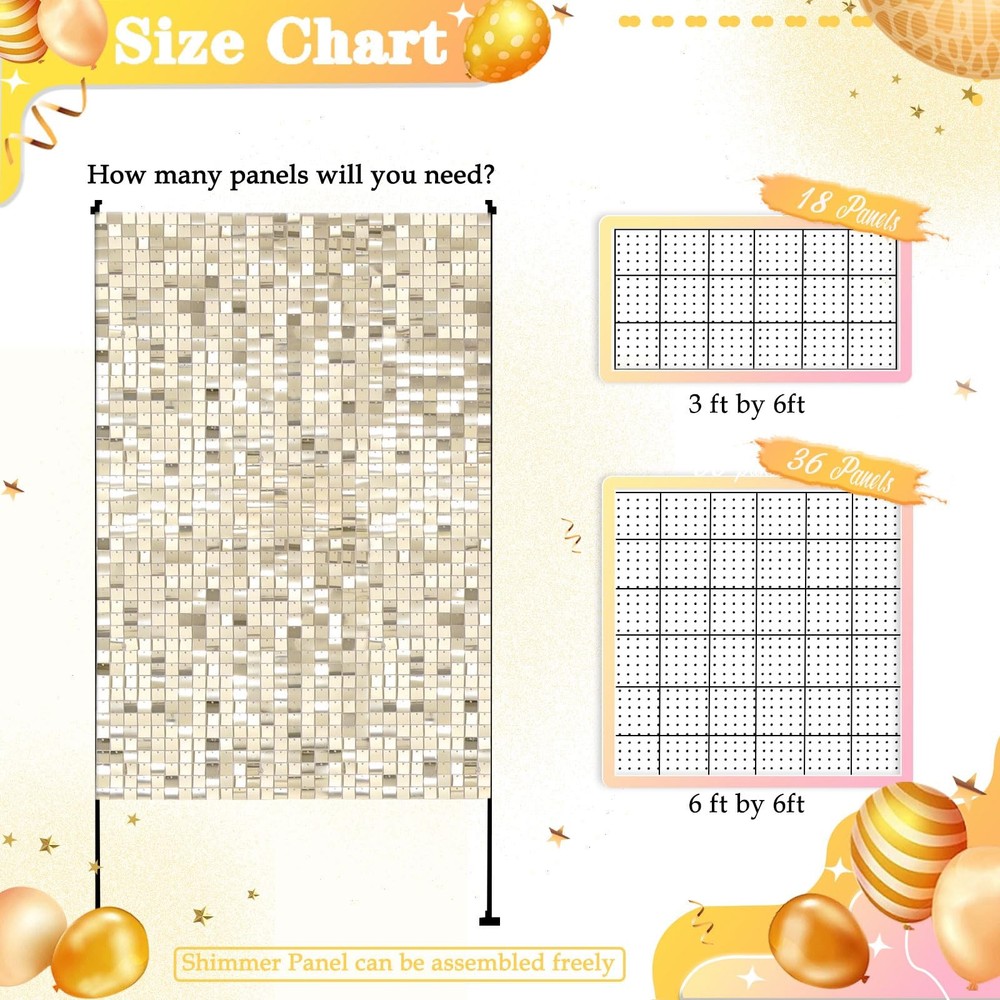 Light Gold Shimmer Backdrop Panel Sequin Backdrops 18 Panels Birthday Decoration