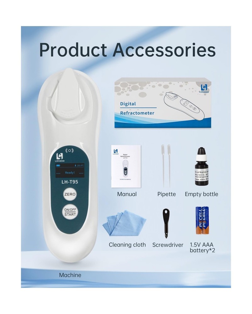 3-in-1 Digital Brix Refractometer with ATC/Refractive Index(RI), 0-95% Sugar ...