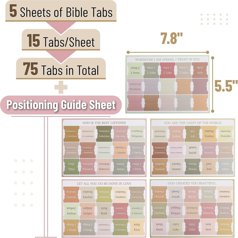 Customizable Boho Bible Tabs - 75 Set with Alignment Guide for Easy Use