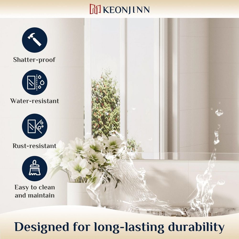 KeonJinn 24" W x 32" H Rectangular Beveled Frameless Wall Mount Bathroom Vanity