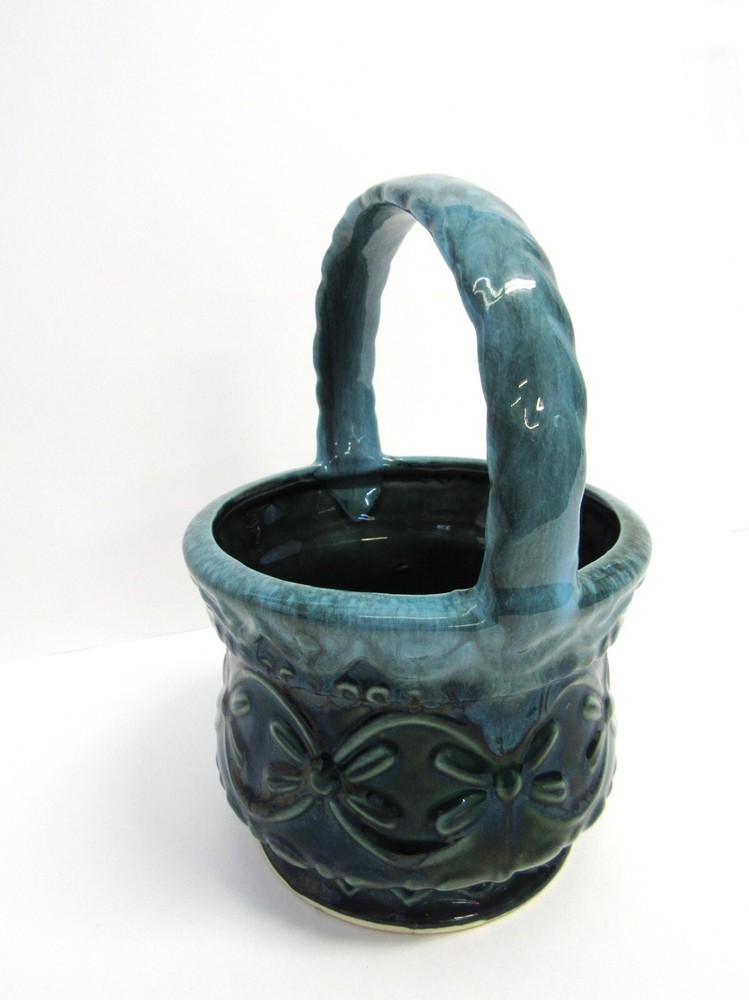 Vintage Hull Pottery Green Drip Basket Planter - EUC