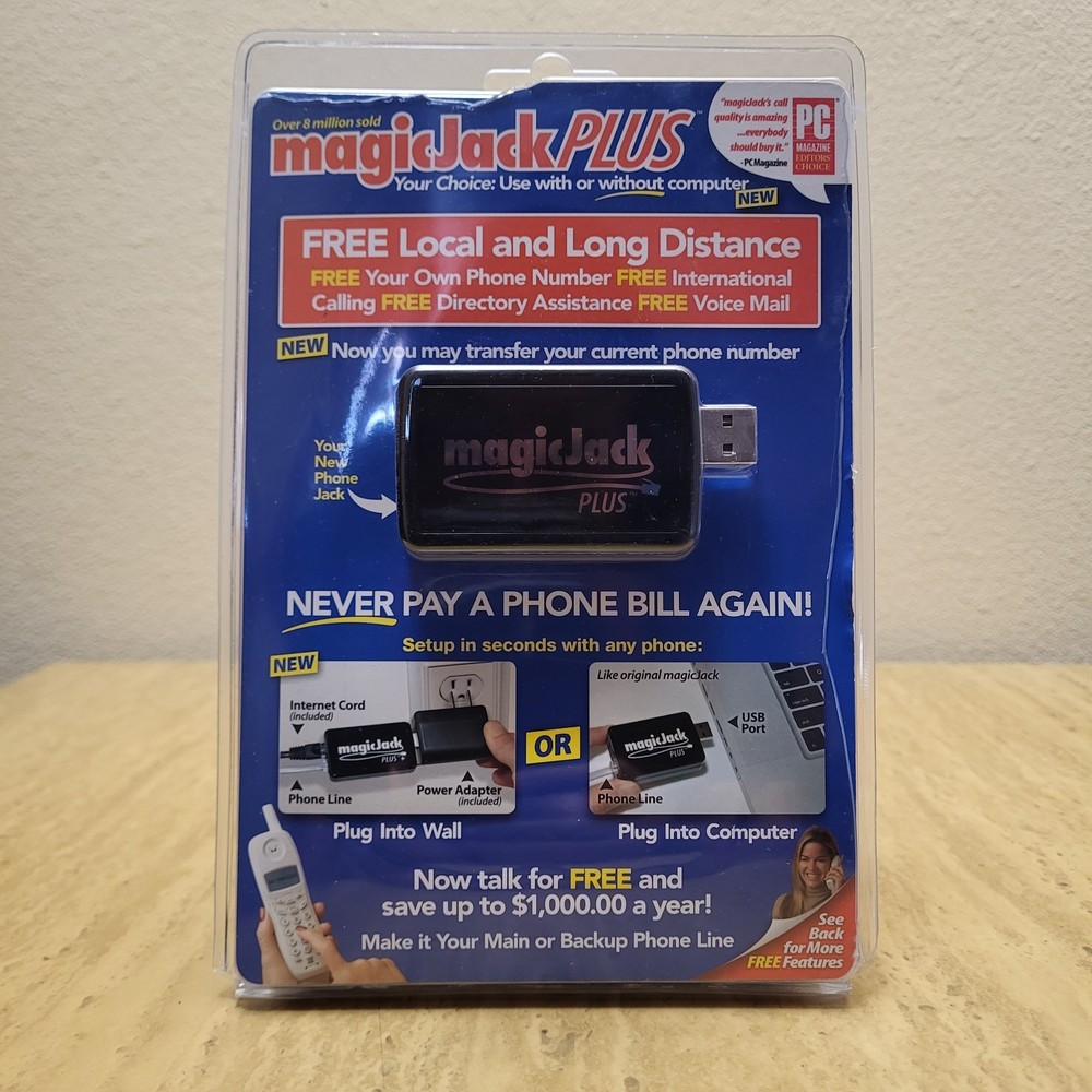 MagicJack PLUS VoIP Phone Adapter Complete with All Cables & Power Open Box