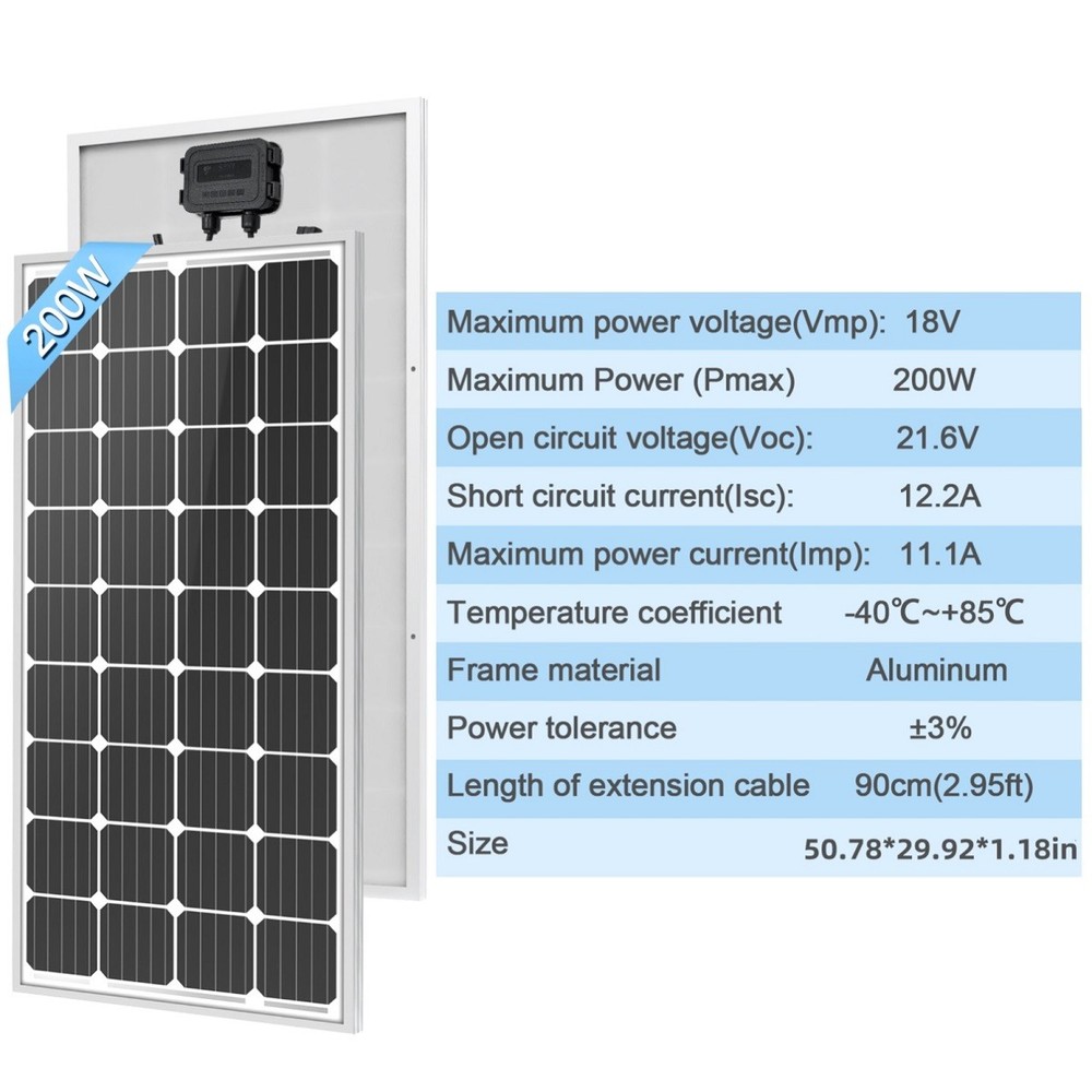 Solar Panel 200 Watt 12 Volt High-Efficiency Mono for Marine Rooftop Farm Single