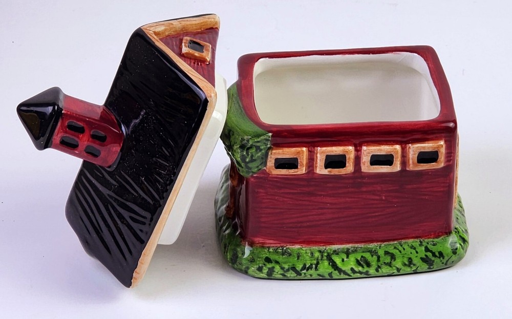 SAKURA Barns Figural Sugar Bowl, Embossed/Textured Red Barn