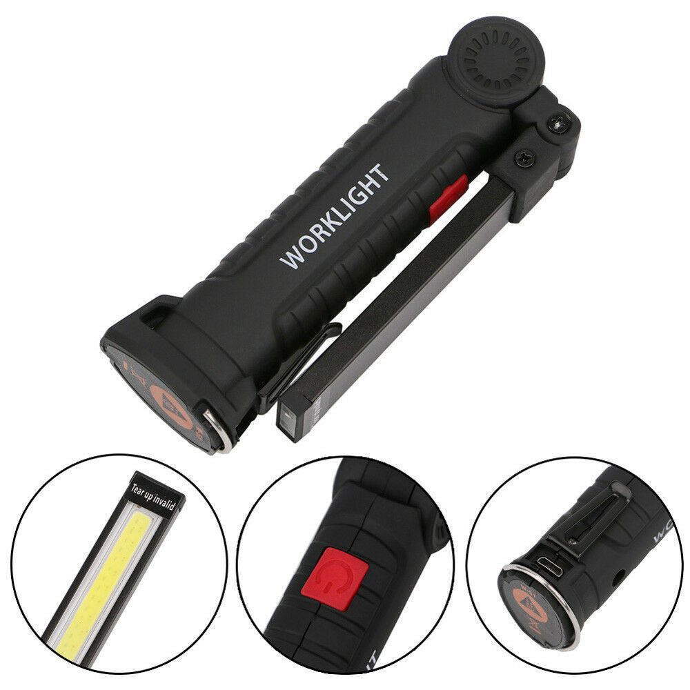 Magnetic Rechargeable COB LED RED Work Light Lamp Flashlight Folding Torch