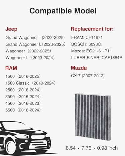 Cabin Air Filter with Activated Carbon, Replacement for CF11671, CAF671S