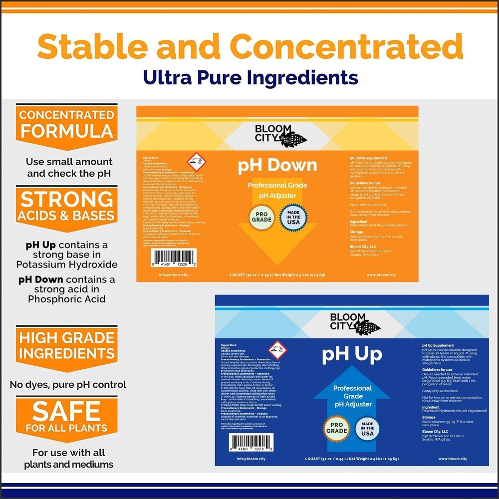 Bloom City Professional pH Up + Down Control Kit for Optimal Nutrient Uptake ...