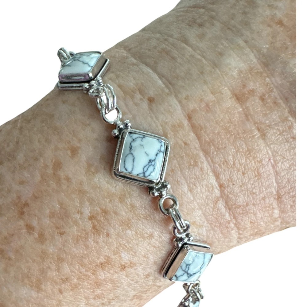 Howlite Solid 925 Sterling Silver Bracelet