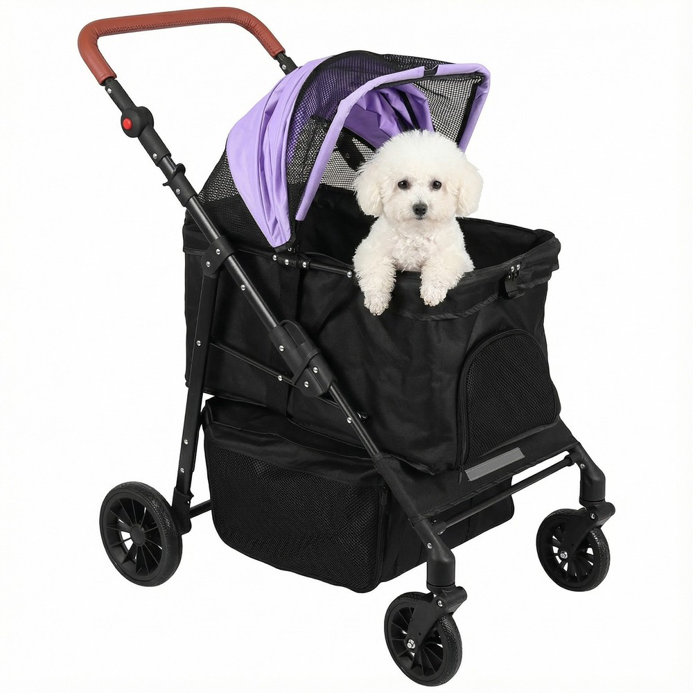 Pet Stroller Adjustable Handle Smooth-Ride Dog Stroller for Small & Medium Dogs