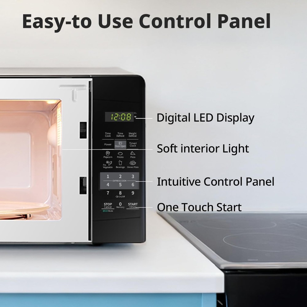 Efficient Black 700W Countertop Microwave - Child Safety Lock & Mute Function