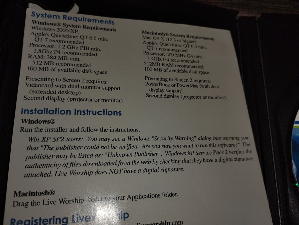 LiveWorship Version 1.0 PC/Mac CD-ROM 2005 Horizon Telecom Windows 2000/XP OS X