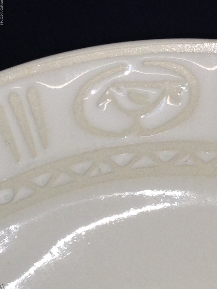 SANGO STONEWARE BISCAYNE 9 1/2" ROUND VEGETABLE BOWL TAN BORDER ON WHITE