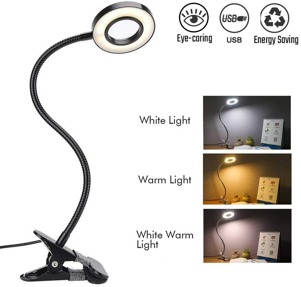 LED Clip On Desk Lamp Flexible Arm USB Dimmable Study Reading Table Light NEW
