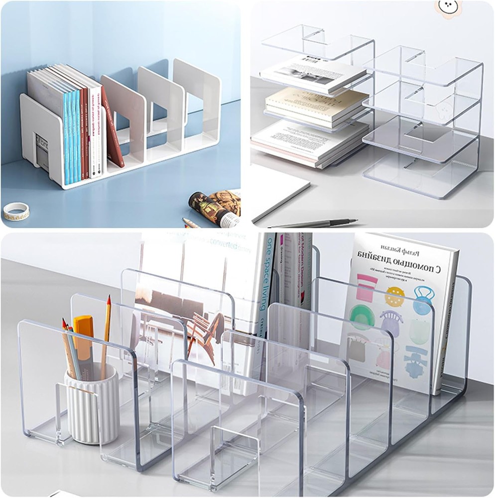 2PCS Acrylic File Organizer Desk Desktop Document/Mail Organizer 4 Compartments