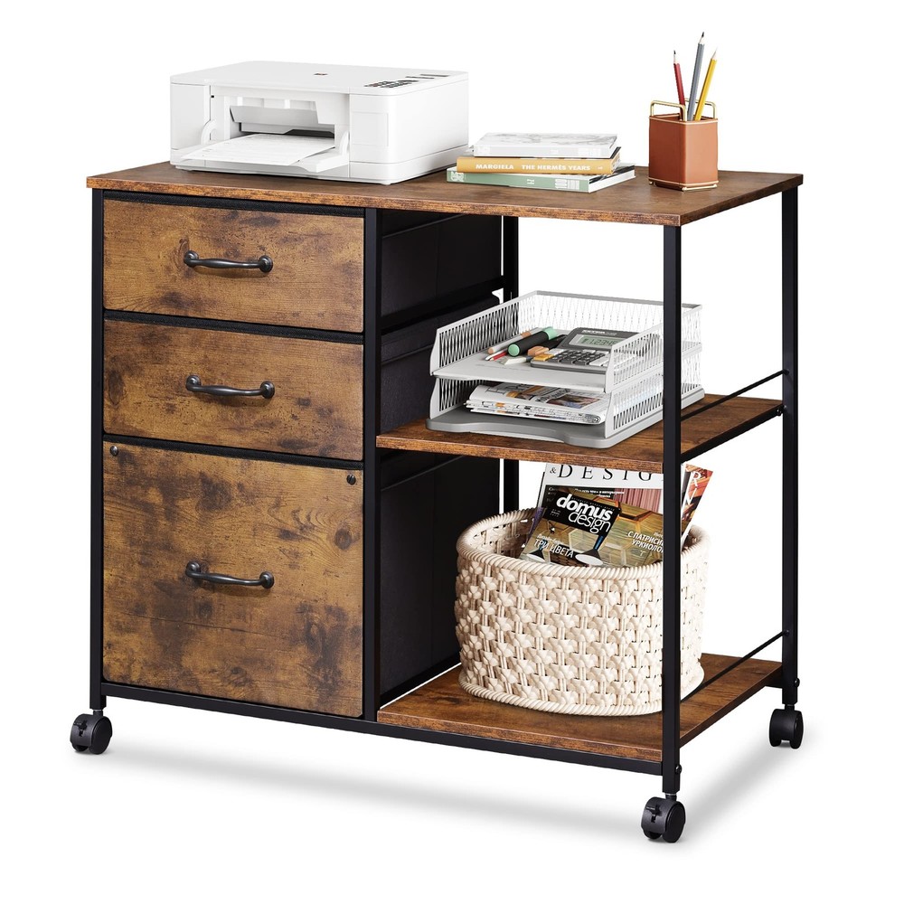 3 Drawer Mobile File Cabinet, Rolling Printer Stand with Open Storage Shelf, ...
