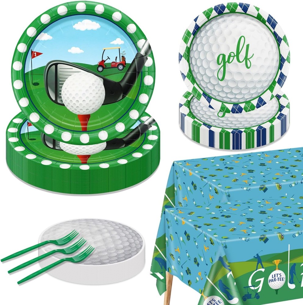 Golf Party Supplies for 40 Guests, Disposable Tableware Set Includes Green