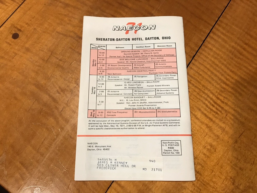 NAECON 1971 Brochure Aerospace Electronics SPACE Guide Conference WPAFB Ohio