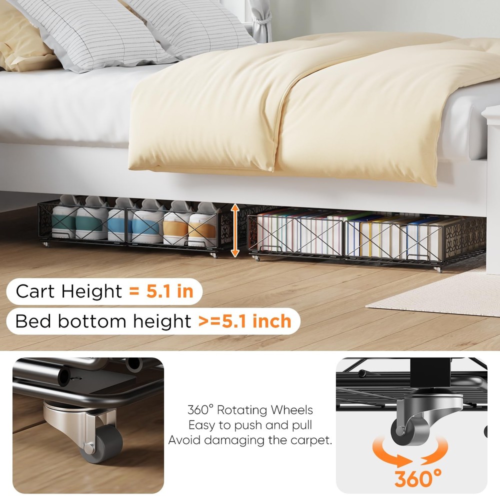 Under Bed Storage with Wheels, Rollable Under Bed Storage Container, Foldable...