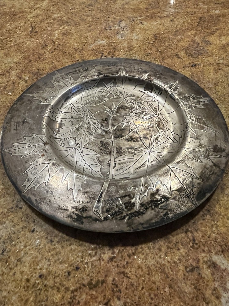Vintage Solid Sterling Silver Leaf Platter Hand Forged In Canada 691 Grams