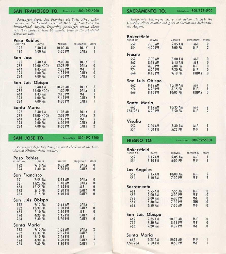 Swift Aire timetable 1976/02/01