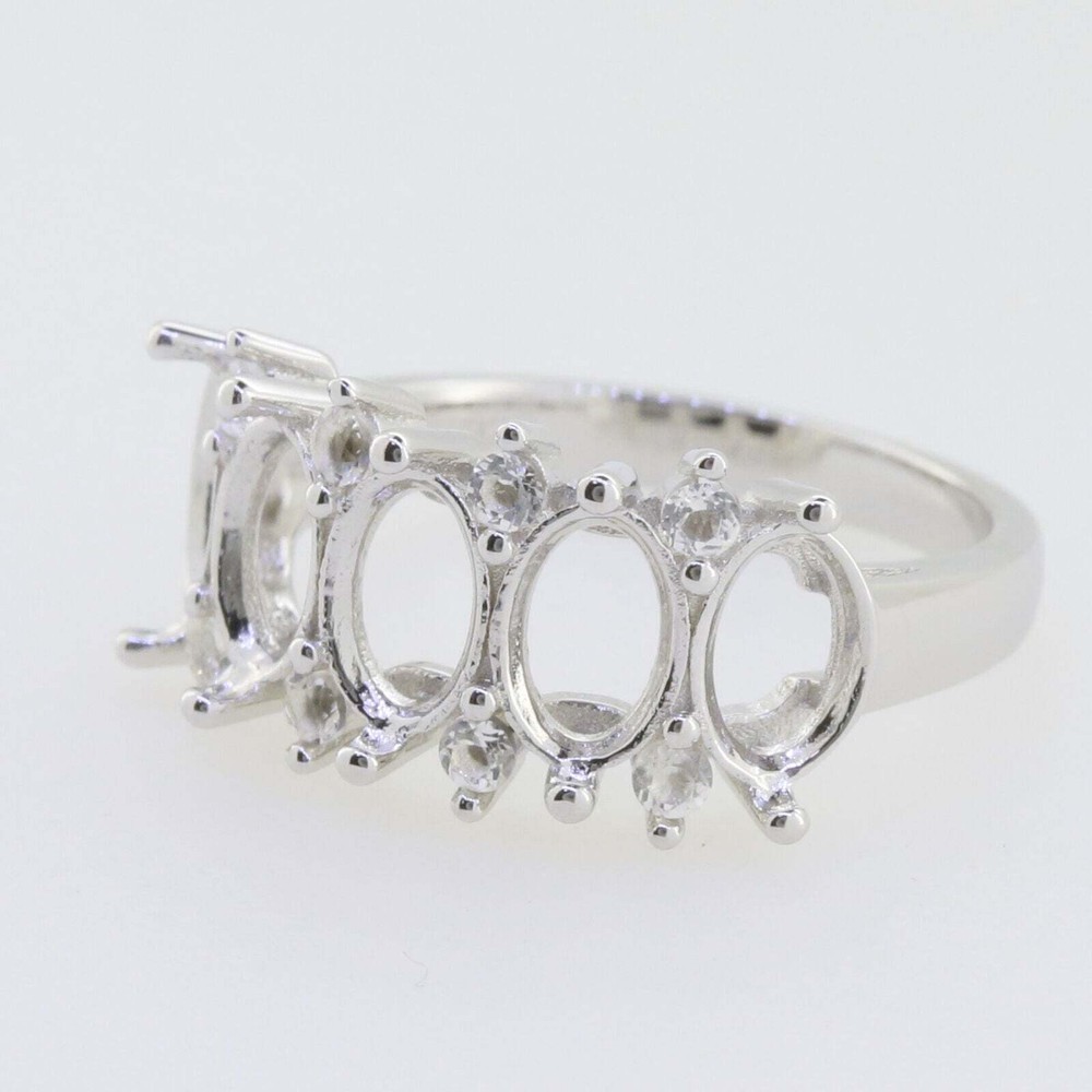 Sterling Silver Semi Mount Ring Setting Oval 7x5mm Multi Stone Band