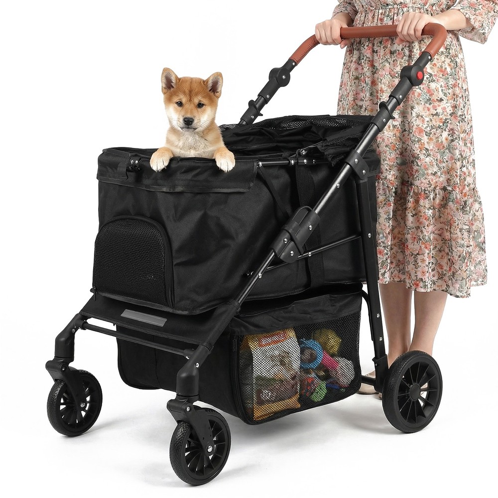Pet Stroller Adjustable Handle Smooth-Ride Dog Stroller for Small & Medium Dogs