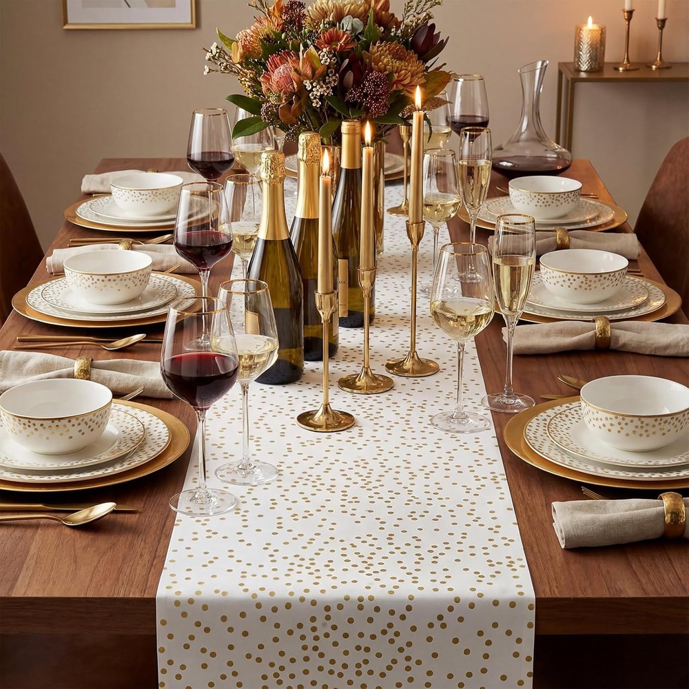 Paper Gold Confetti Table Runner Roll 25' Long x 16" Decorative Table Runner