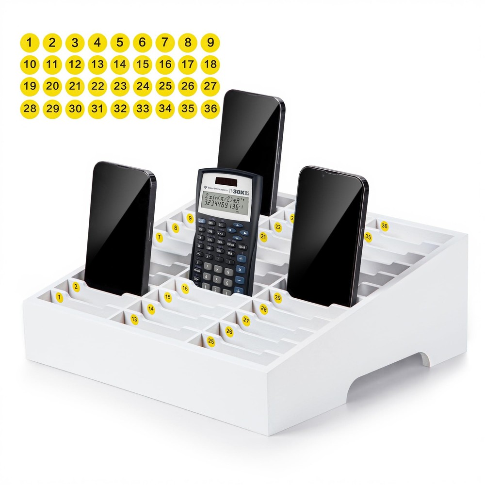 Classroom Cell Holder, Fully Assembled 36 Grid Cellphone Storage Box for Stud...