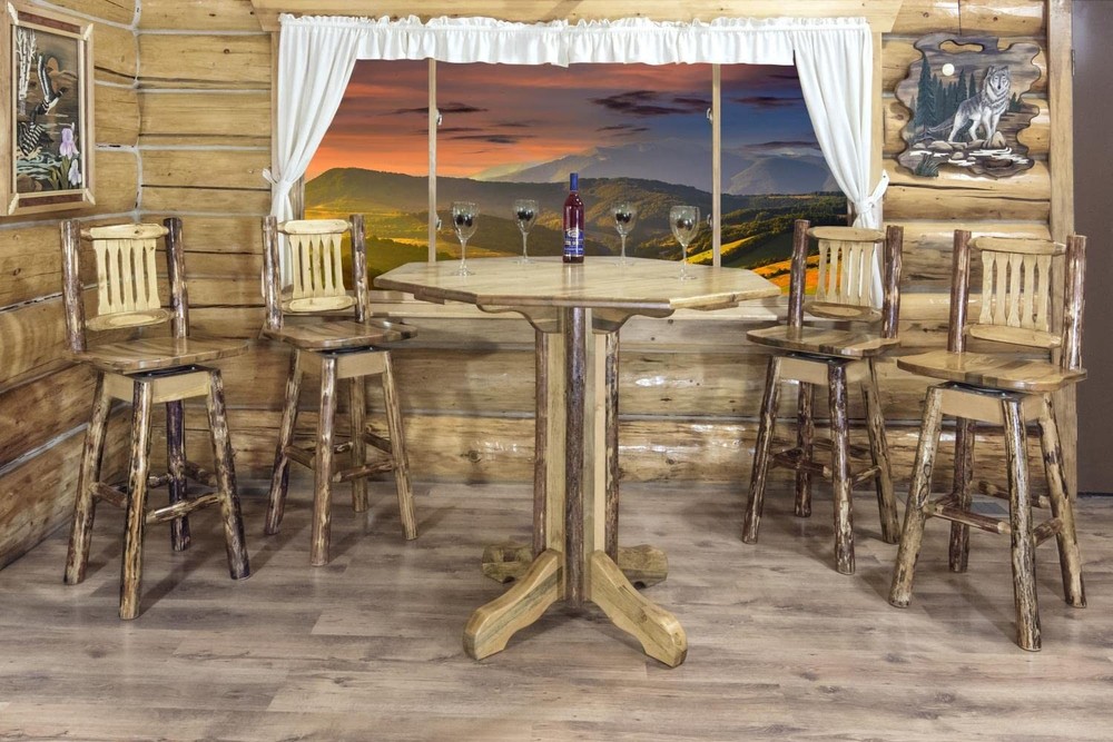 Pemberly Row Modern Transitional Solid Wood Pub Table in Brown