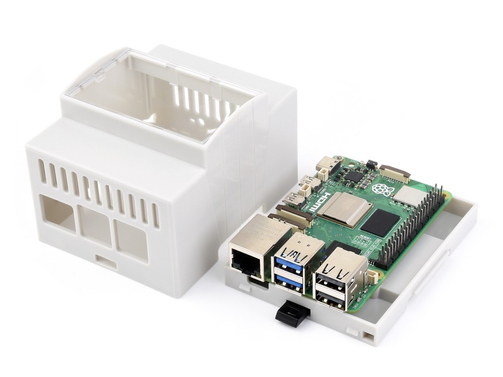 Waveshare DIN Rail ABS Case for Raspberry Pi 5 large Inner Space Injection