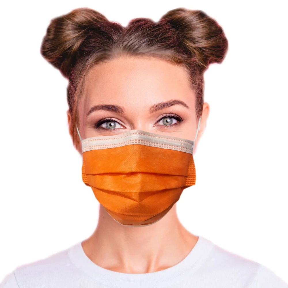 Orange Face Mask Disposable Three Layer Covering, Protective Mask 50 Per Box.