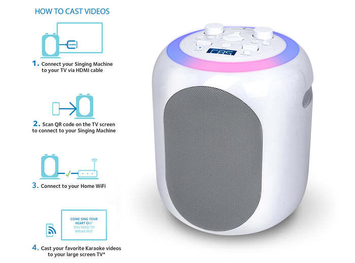 SINGING MACHINE SINGCAST ULTIMATE KARAOKE SYSTEM W/ MICROPHONES, WHITE