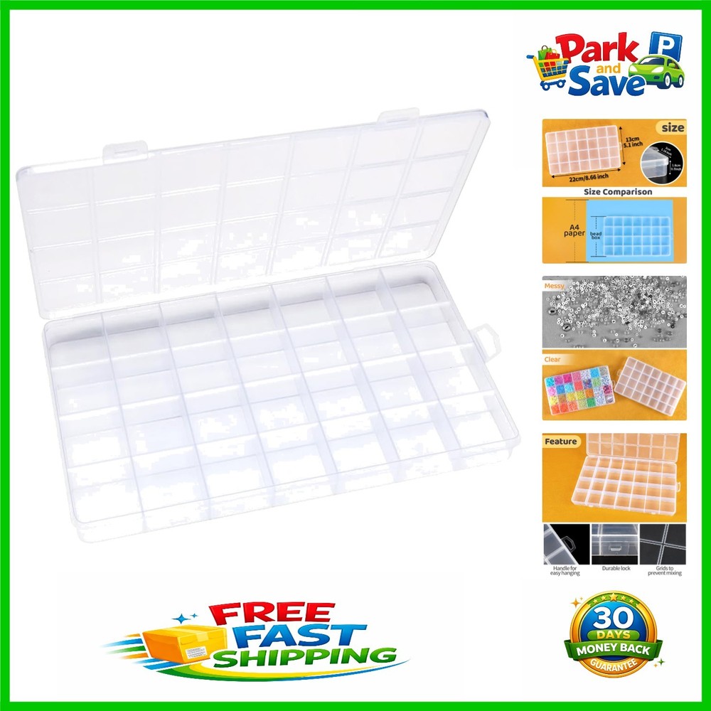 Compact 28 Grid Acrylic Bead Organizer Box - Transparent Craft Storage Solution