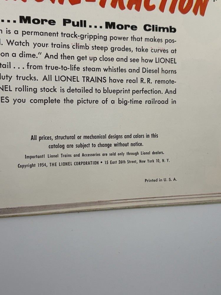 Vintage 1954 Lionel Train Catalog
