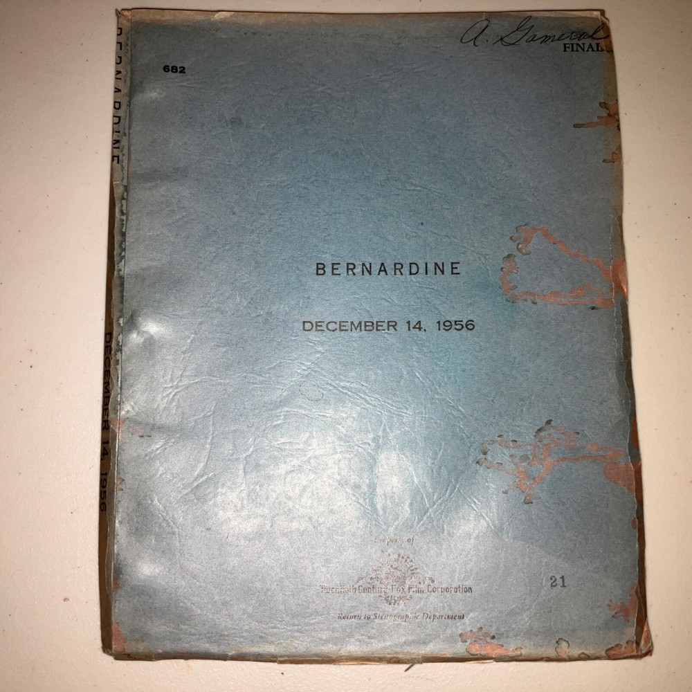 Original 1956 Bernadine Movie Script Pat Boone Fox Script Department Draft COA