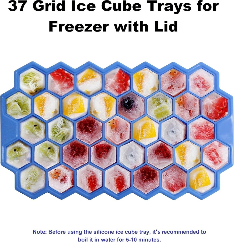 Ice Cube Trays for Freezer with Lid-37 Grid Silicone for Small Ice Cube Molds...