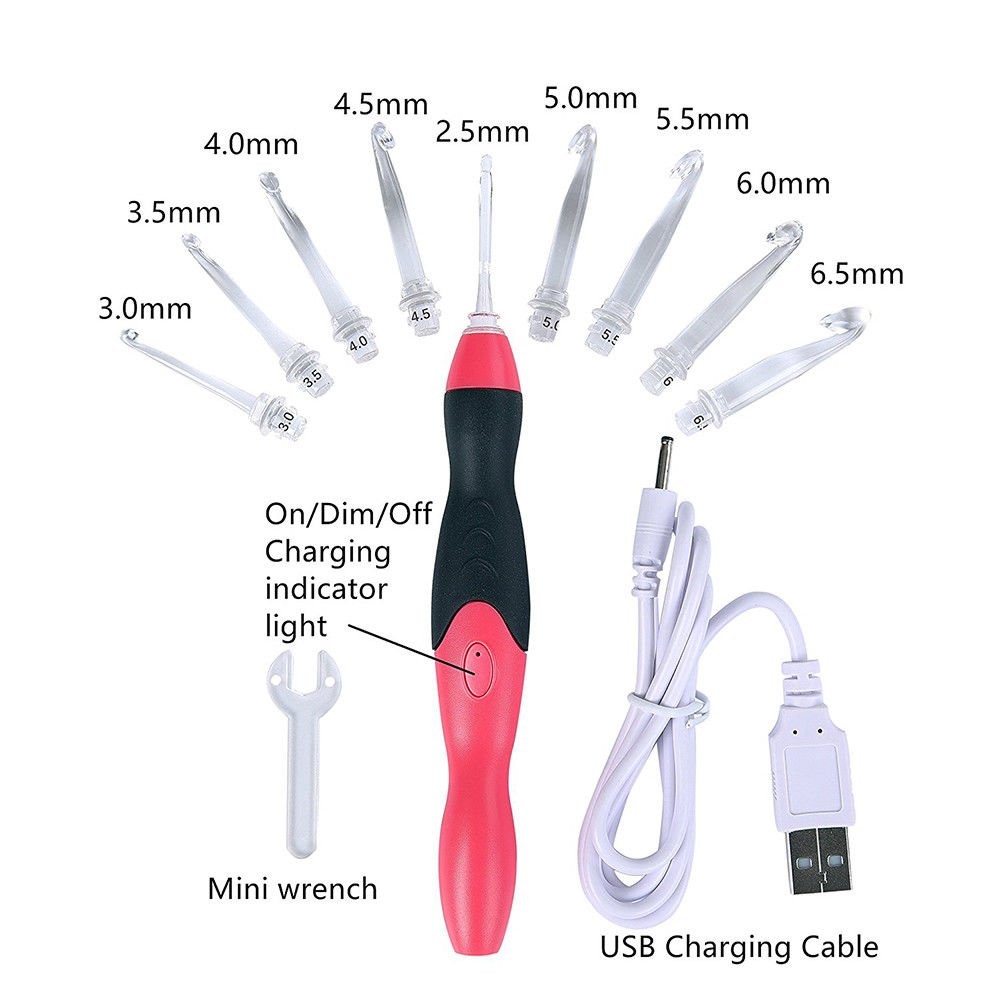 9 Sizes Crochet Hook Set: Interchangeable Crochet Hooks with Light - Light Up...