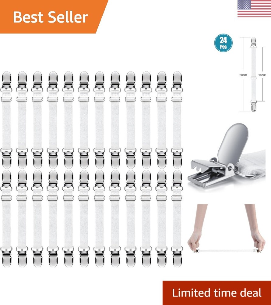 24 Pcs Bed Sheet Heavy Duty Adjustable Sheet Straps Elastic Fitted Sheet Hold...