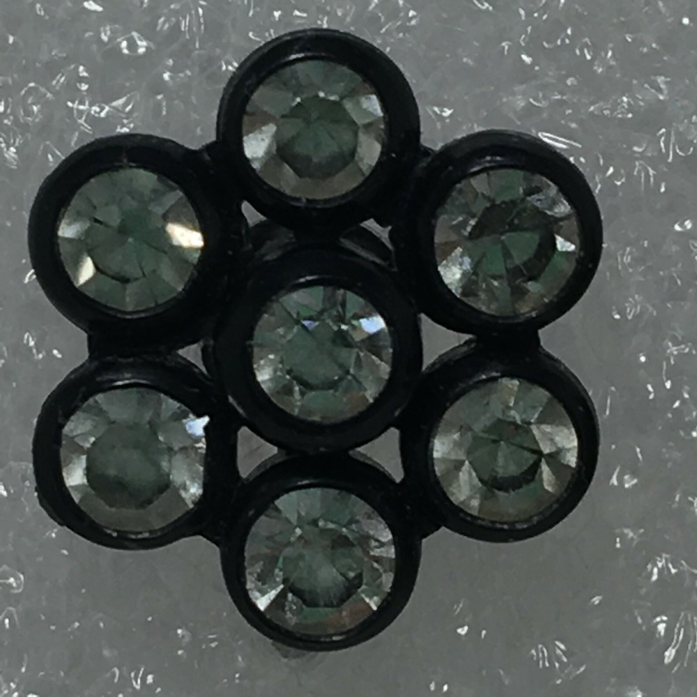 Vtg Unsigned Black Plastic Clear Rhinestone Cluster Screw Back Earrings