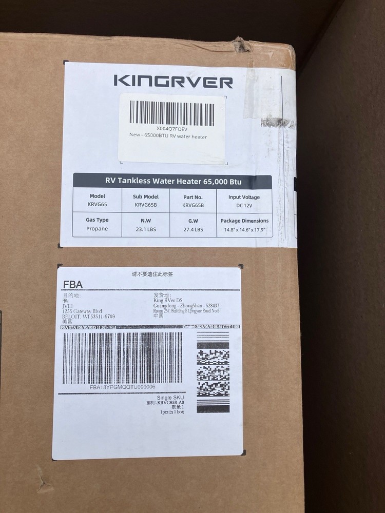 KINGRVER RV Tankless Water Heater without Door Propane Gas 65,000 BTU DC 12V