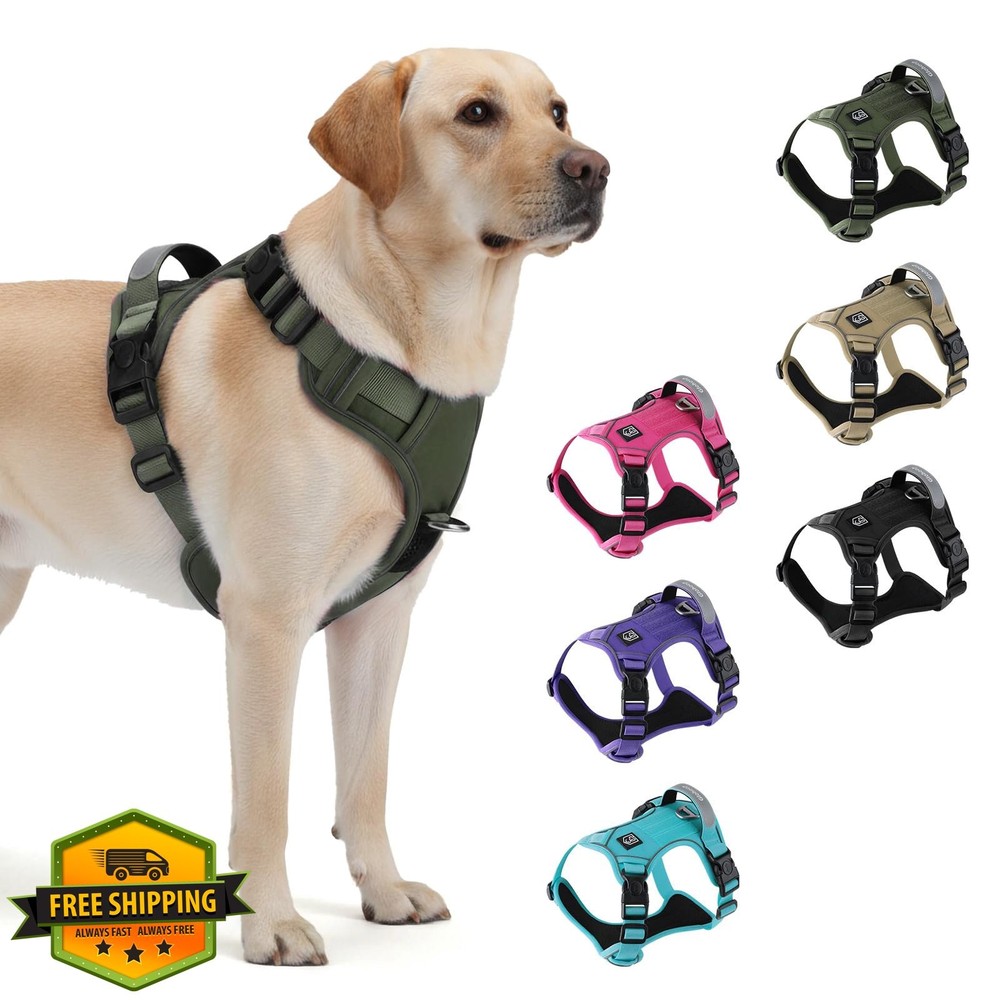 Tactical Dog Harness Green No Pull Vest Handle Front Clip Padded
