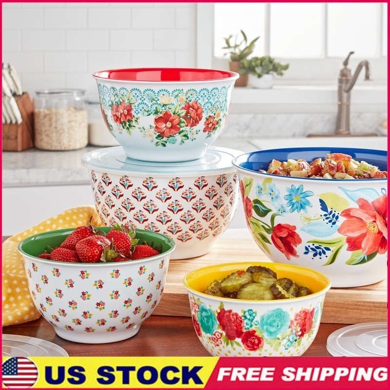 Melamine Mixing Bowl Set 10 Piece Nesting Kitchen Prep Storage Dishwasher Safe