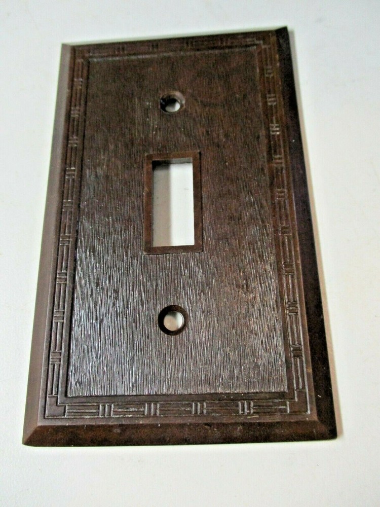 Snapit Dashed Fine Lines Brown Bakelite Textured Switch Wall Plate Cover Vtg MCM