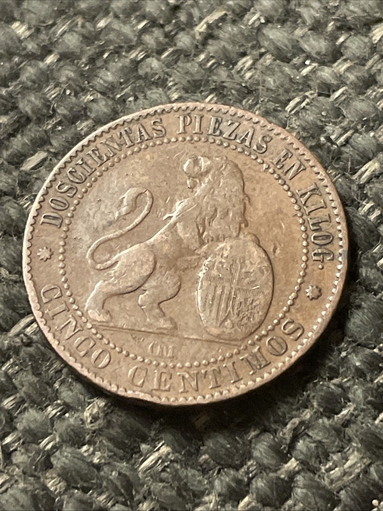 1870 Spain Cinco 5 Centimos Coin