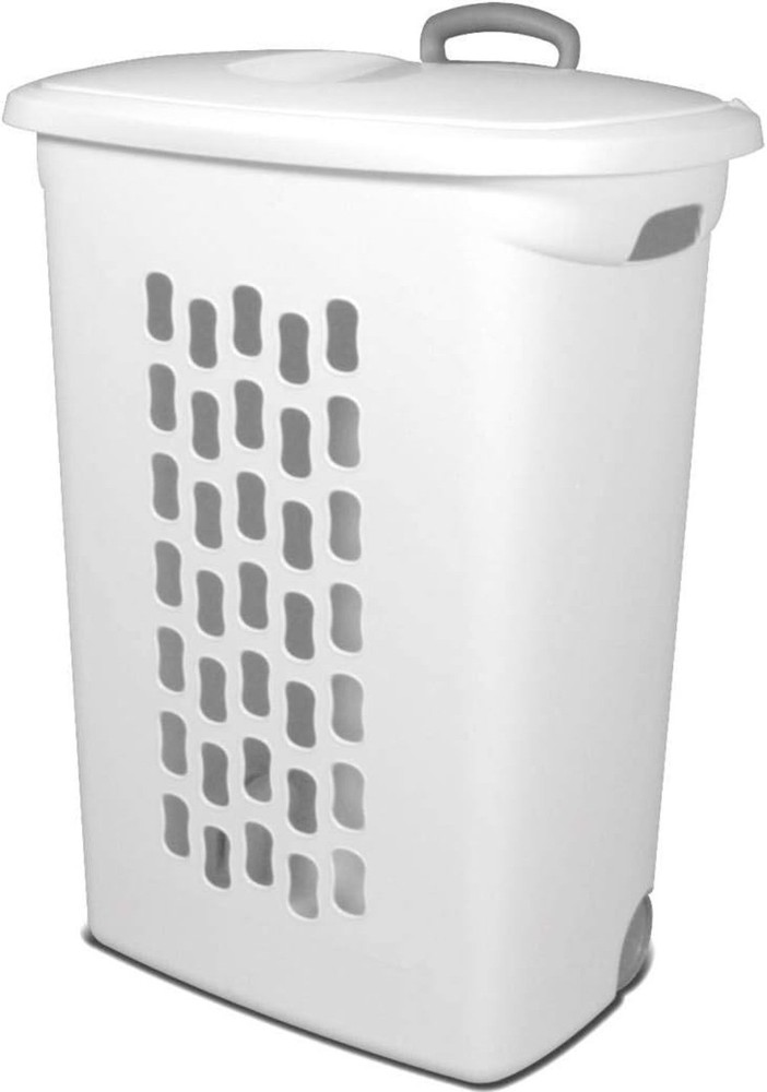 Extra Strong Laundry Hamper with Wheels,, Plastic, White, 1 Piece
