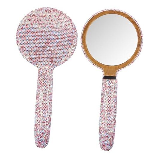 , 1 Pack Bling Handheld Mirror Crystal Cosmetic Dazzling Portable Handle for